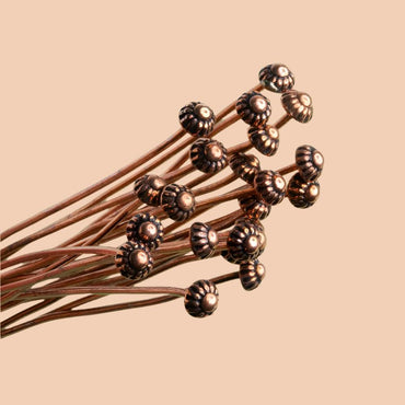 3 inch length Copper Headpin 26 gauge, Fluted Ball Head 3mm diameter, 22 pieces per bag (ONLINE ORDER ONLY)
