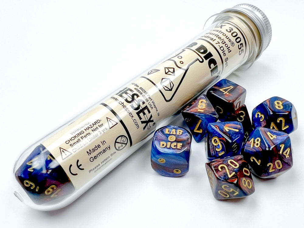 Lustrous® Polyhedral Azurite/gold 7-Die Set (with bonus die) (Online Only)