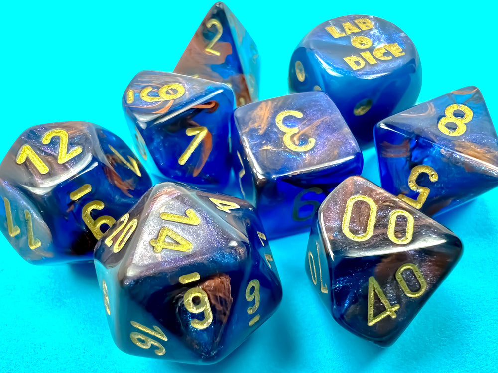 Lustrous® Polyhedral Azurite/gold 7-Die Set (with bonus die) (Online Only)