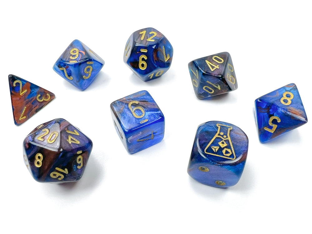 Lustrous® Polyhedral Azurite/gold 7-Die Set (with bonus die) (Online Only)