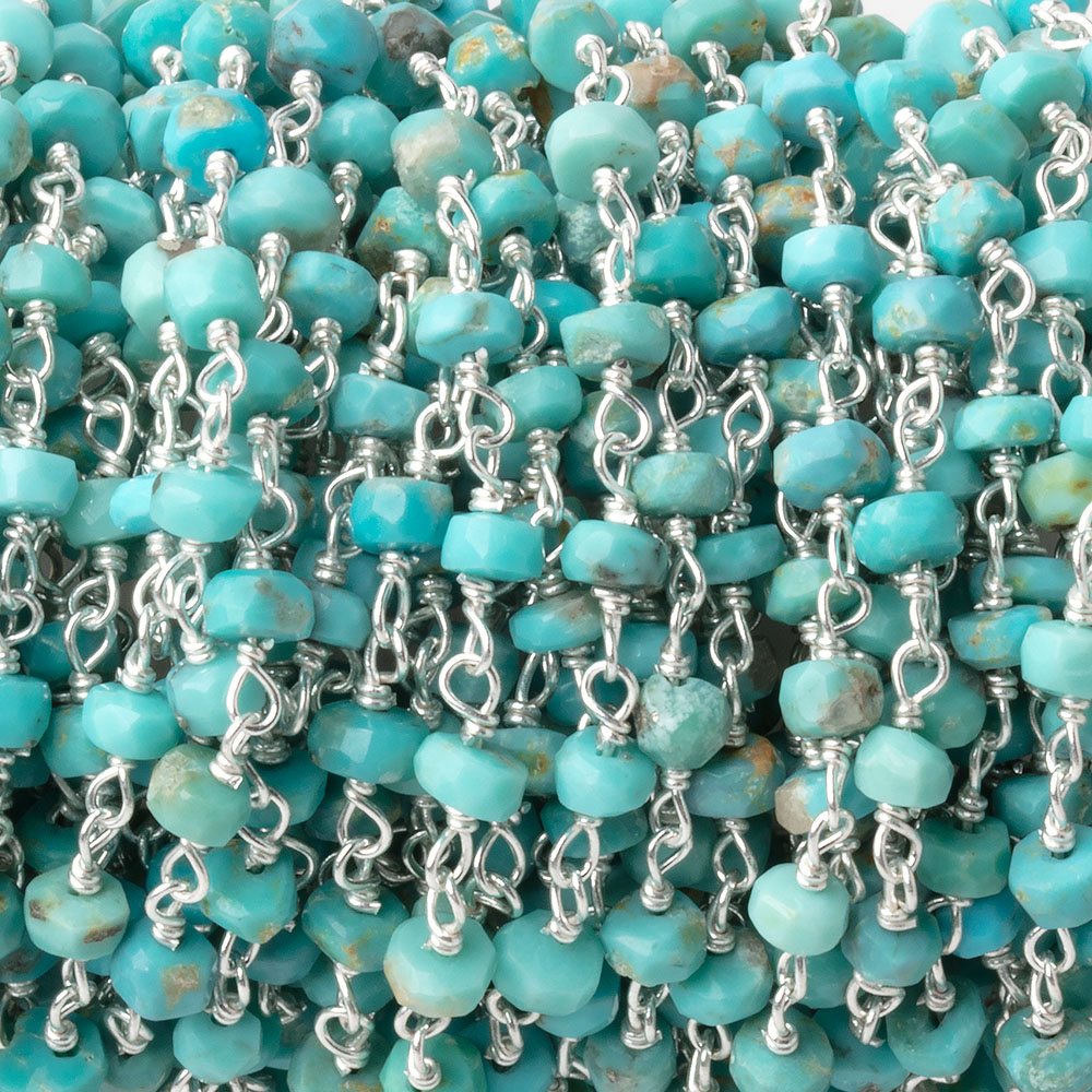 3-3.5mm Sleeping Beauty Turquoise faceted rondelle .925 Silver Chain (ONLINE ORDER ONLY)