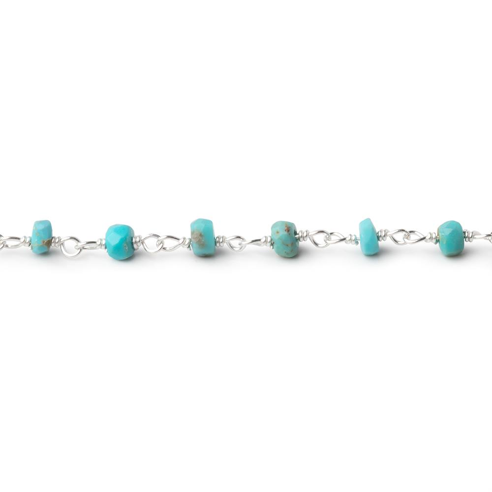 3-3.5mm Sleeping Beauty Turquoise faceted rondelle .925 Silver Chain (ONLINE ORDER ONLY)