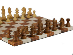 Chess Set - Sheesham/Boxwood German Knight on Caramel & Cream Leatherette Board (ONLINE ORDER ONLY)