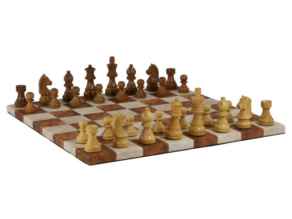 Chess Set - Sheesham/Boxwood German Knight on Caramel & Cream Leatherette Board (ONLINE ORDER ONLY)
