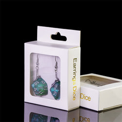 Glitter Green Dice Earrings: D20 Dice Spinning Colors Nerdy RPG Jewelry (Online Only)