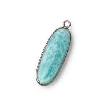 30x11mm Black Gold .925 Bezel Amazonite Plain Oval Pendant 1 Focal Bead (ONLINE ORDER ONLY)