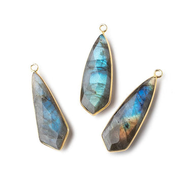 30x11mm Vermeil Bezeled Labradorite Faceted Fancy Shield Pendant 1 piece (ONLINE ORDER ONLY)
