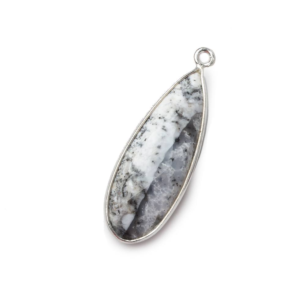 30x12mm .925 Silver Bezeled Dendritic Opal faceted Pear Focal Pendant 1 piece (ONLINE ORDER ONLY)