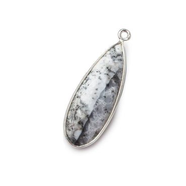 30x12mm .925 Silver Bezeled Dendritic Opal faceted Pear Focal Pendant 1 piece (ONLINE ORDER ONLY)