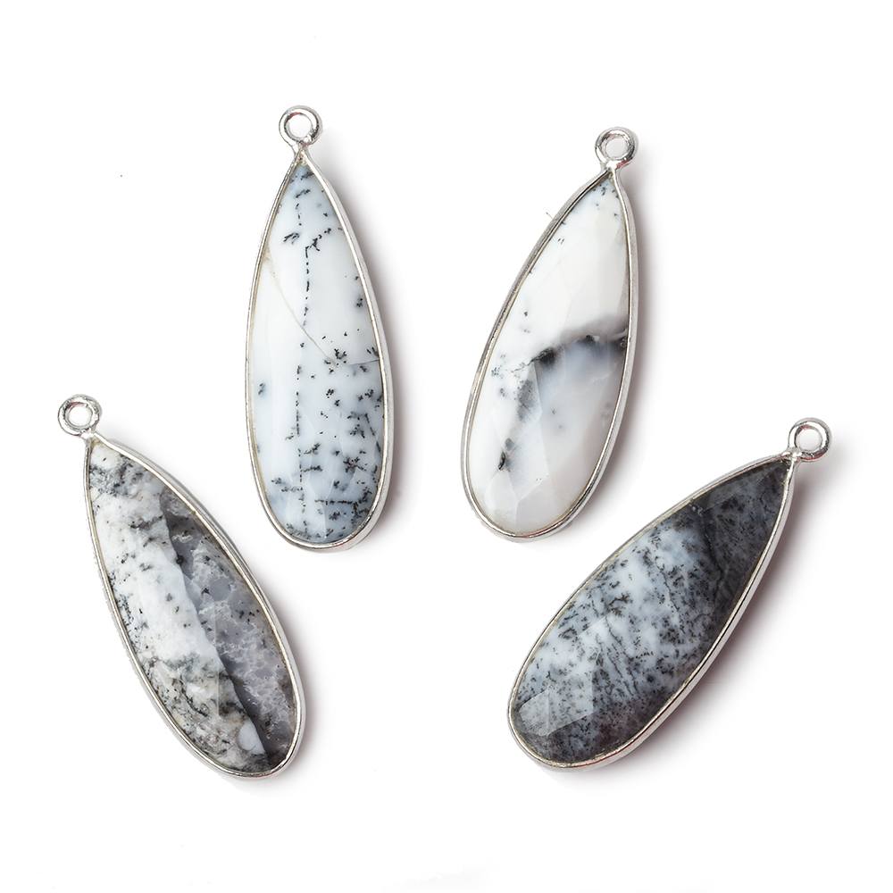 30x12mm .925 Silver Bezeled Dendritic Opal faceted Pear Focal Pendant 1 piece (ONLINE ORDER ONLY)