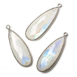 30x12mm Black Gold .925 Bezel Rainbow Moonstone faceted pear Pendant 1 piece (ONLINE ORDER ONLY)