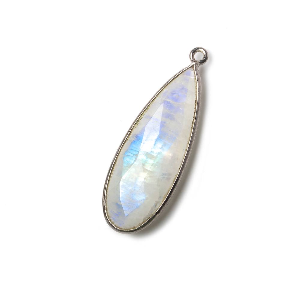 30x12mm Black Gold .925 Bezel Rainbow Moonstone faceted pear Pendant 1 piece (ONLINE ORDER ONLY)