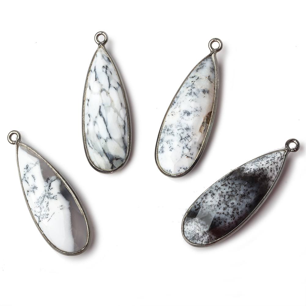 30x12mm Black Gold .925 Silver Bezeled Opaque Dendritic Opal faceted Pear Focal Pendant 1 piece (ONLINE ORDER ONLY)