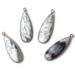 30x12mm Black Gold .925 Silver Bezeled Opaque Dendritic Opal faceted Pear Focal Pendant 1 piece (ONLINE ORDER ONLY)