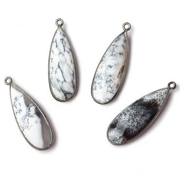 30x12mm Black Gold .925 Silver Bezeled Opaque Dendritic Opal faceted Pear Focal Pendant 1 piece (ONLINE ORDER ONLY)