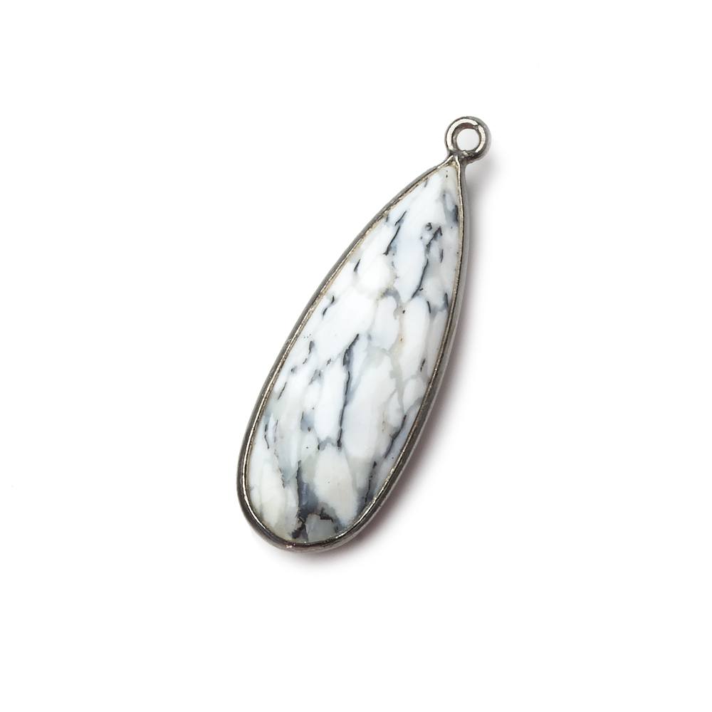 30x12mm Black Gold .925 Silver Bezeled Opaque Dendritic Opal faceted Pear Focal Pendant 1 piece (ONLINE ORDER ONLY)