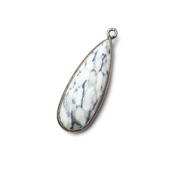 30x12mm Black Gold .925 Silver Bezeled Opaque Dendritic Opal faceted Pear Focal Pendant 1 piece (ONLINE ORDER ONLY)