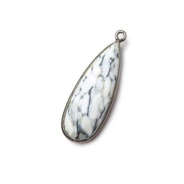 30x12mm Black Gold .925 Silver Bezeled Opaque Dendritic Opal faceted Pear Focal Pendant 1 piece (ONLINE ORDER ONLY)