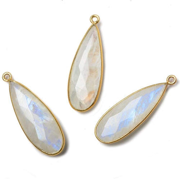 30x12mm Vermeil Bezel Rainbow Moonstone faceted pear Pendant 1 piece (ONLINE ORDER ONLY)