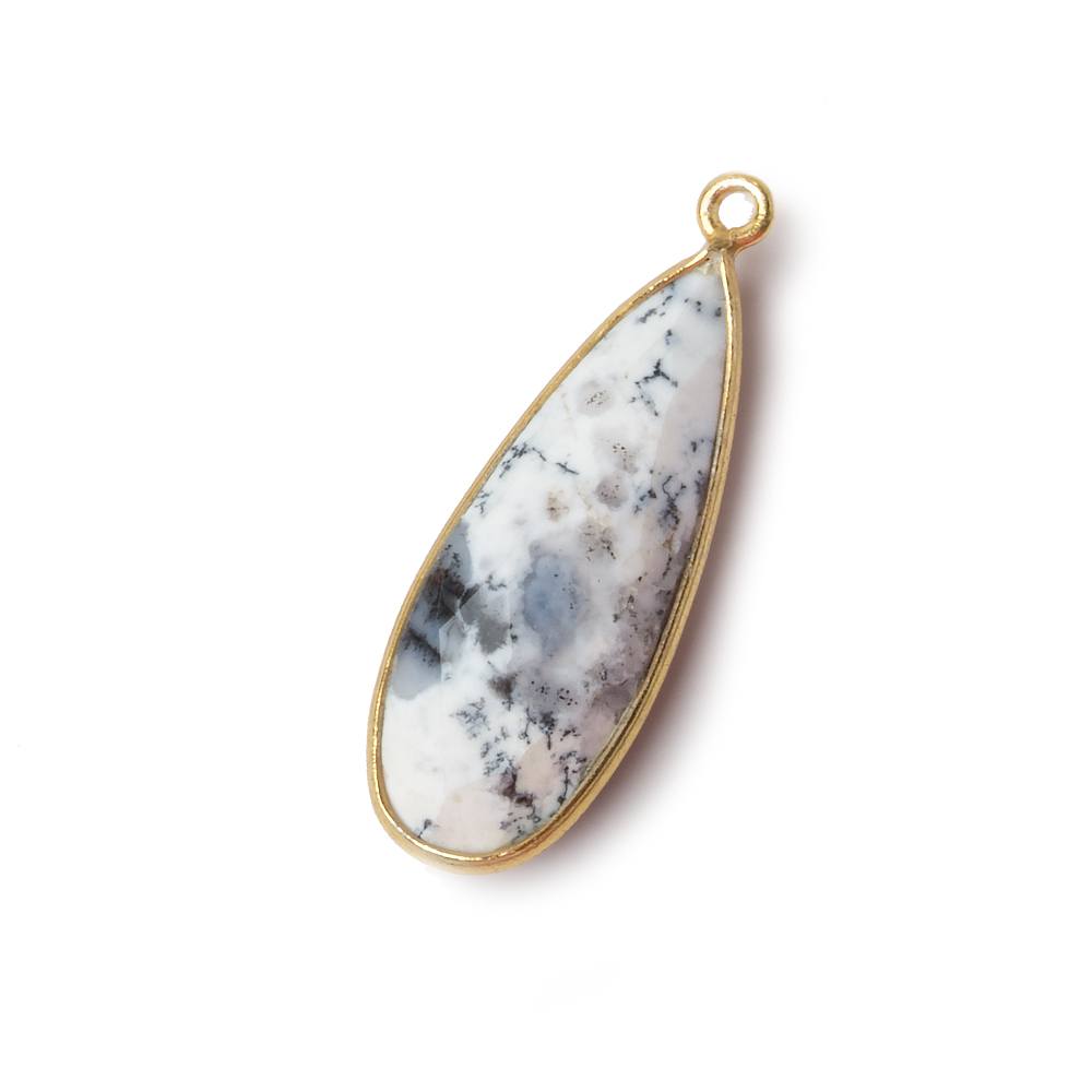 30x12mm Vermeil Bezeled Opaque Dendritic Opal faceted Pear Focal Pendant 1 piece (ONLINE ORDER ONLY)