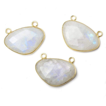 30x20mm Vermeil Bezel Rainbow Moonstone Faceted Half Moon East West Connector 1 piece (ONLINE ORDER ONLY)