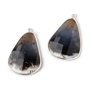 30x23mm .925 Silver Bezel Dendritic Agate Faceted Freeform Set of 2 Pendants (ONLINE ORDER ONLY)