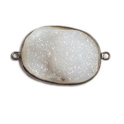 30x24mm Oxidized Silver Bezeled White Oval Drusy Connector Focal 1 piece (ONLINE ORDER ONLY)