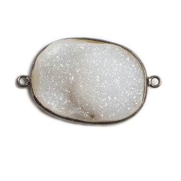 30x24mm Oxidized Silver Bezeled White Oval Drusy Connector Focal 1 piece (ONLINE ORDER ONLY)