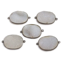 30x24mm Oxidized Silver Bezeled White Oval Drusy Connector Focal 1 piece (ONLINE ORDER ONLY)