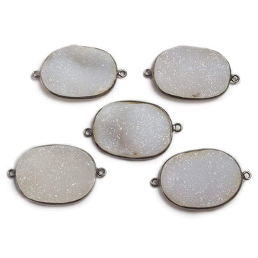 30x24mm Oxidized Silver Bezeled White Oval Drusy Connector Focal 1 piece (ONLINE ORDER ONLY)