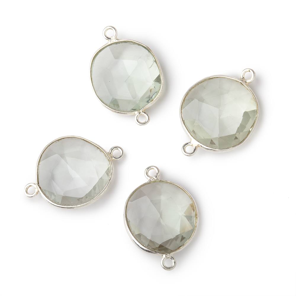 15x13mm Silver .925 Bezel Prasiolite Faceted Nugget Connector 4 Pieces (ONLINE ORDER ONLY)