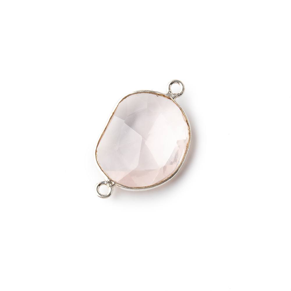 16x14mm Sterling Silver .925 Bezel Rose Quartz Faceted Nugget Connector 1 piece (ONLINE ORDER ONLY)