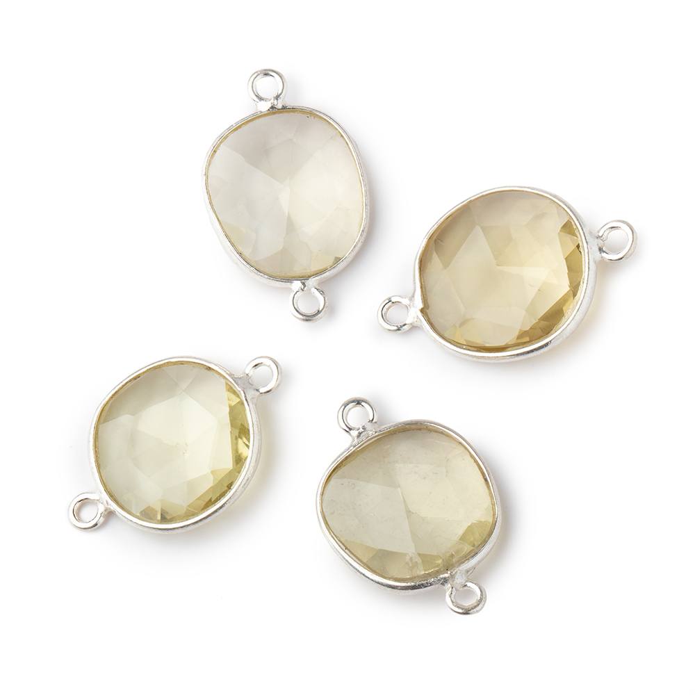 12x11mm Silver .925 Bezel Lemon Quartz Faceted Nugget Connector Set of 4 Pieces (ONLINE ORDER ONLY)