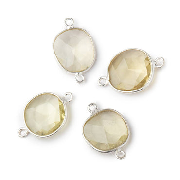 12x11mm Silver .925 Bezel Lemon Quartz Faceted Nugget Connector Set of 4 Pieces (ONLINE ORDER ONLY)