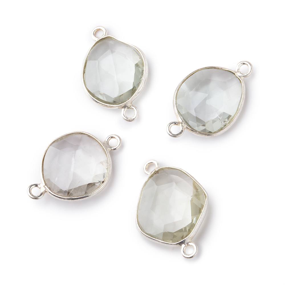 12x11mm Silver .925 Bezel Prasiolite Faceted Nugget Connector Set of 4 Pieces (ONLINE ORDER ONLY)