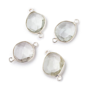 12x11mm Silver .925 Bezel Prasiolite Faceted Nugget Connector Set of 4 Pieces (ONLINE ORDER ONLY)