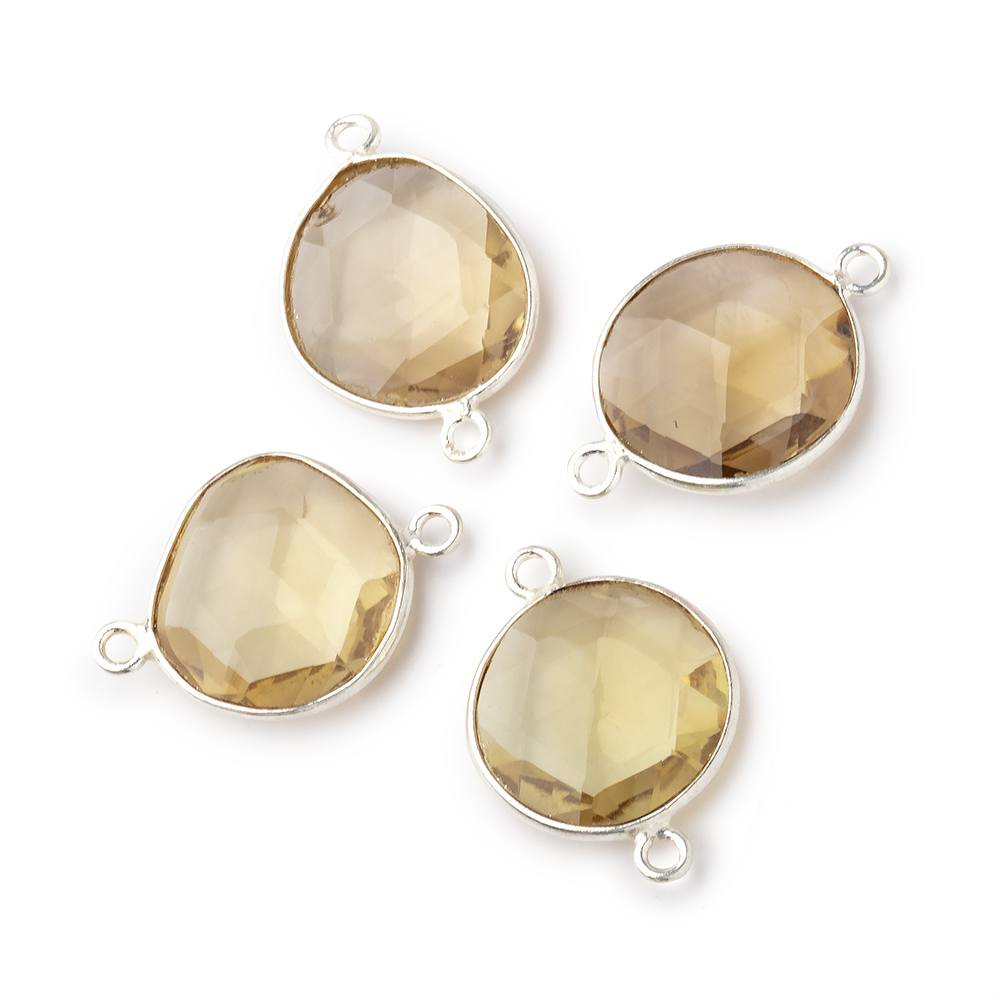 13x12mm Silver .925 Bezel Whiskey Quartz Faceted Nugget Connector 4 pieces (ONLINE ORDER ONLY)