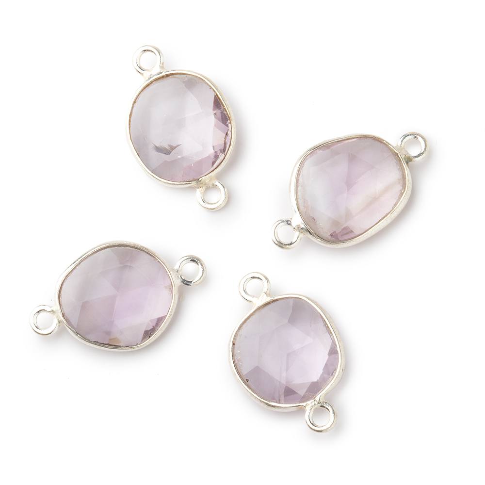11x10mm Silver .925 Bezel Pink Amethyst Faceted Nugget Connector Set of 4 Pieces (ONLINE ORDER ONLY)