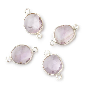 11x10mm Silver .925 Bezel Pink Amethyst Faceted Nugget Connector Set of 4 Pieces (ONLINE ORDER ONLY)
