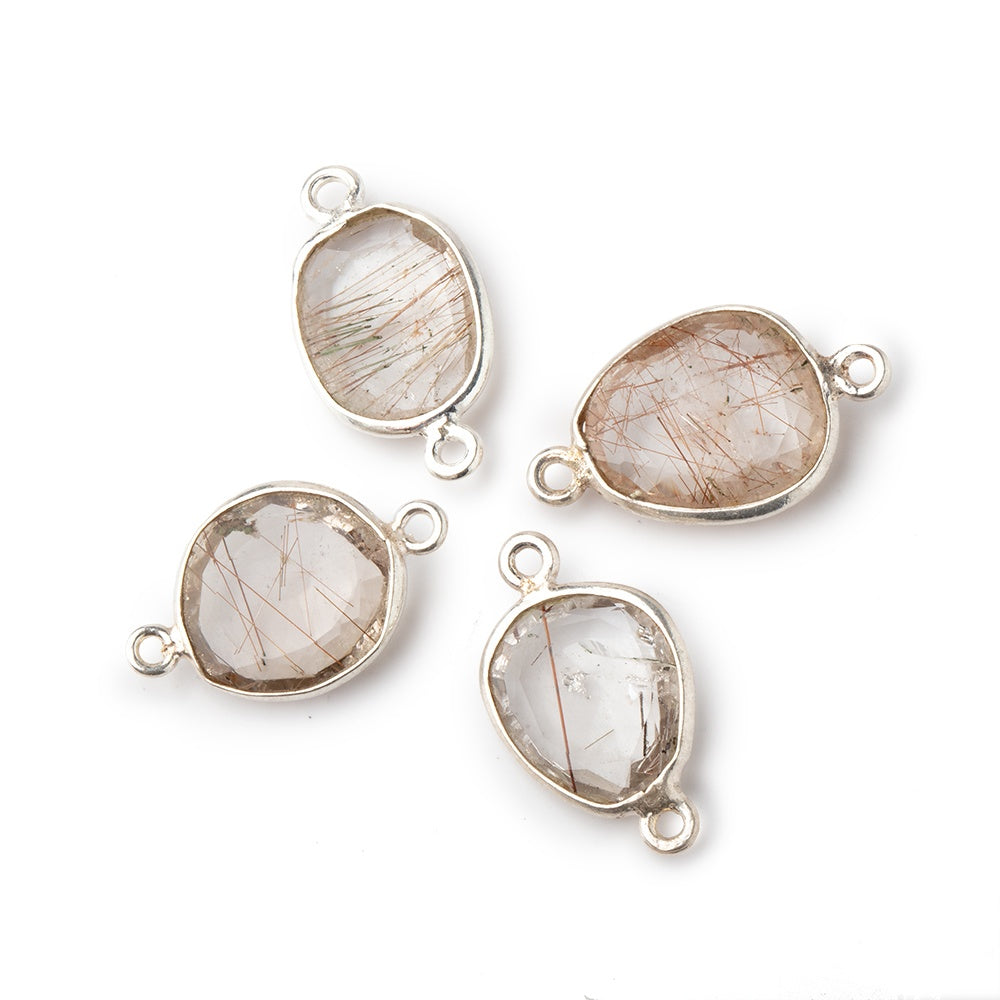 12x11mm Silver .925 Bezel Rutilated Quartz Faceted Nugget Connector 4 pieces (ONLINE ORDER ONLY)