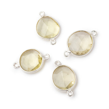11x10mm Silver .925 Bezel Lemon Quartz Faceted Nugget Connector Set of 4 Pieces (ONLINE ORDER ONLY)