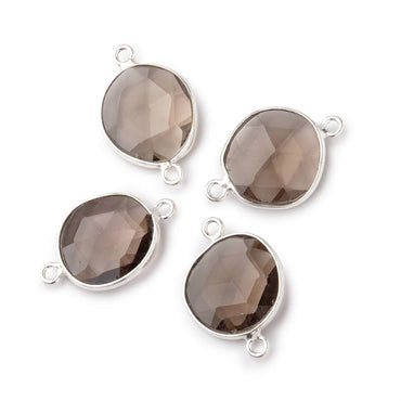 12x11mm Silver .925 Bezel Smoky Quartz Faceted Nugget Connector Set of 4 Pieces (ONLINE ORDER ONLY)