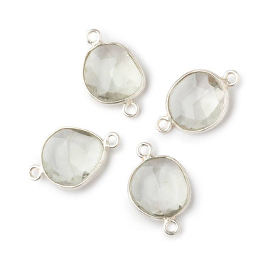 11x10mm Silver .925 Bezel Prasiolite Faceted Nugget Connector Set of 4 Pieces (ONLINE ORDER ONLY)