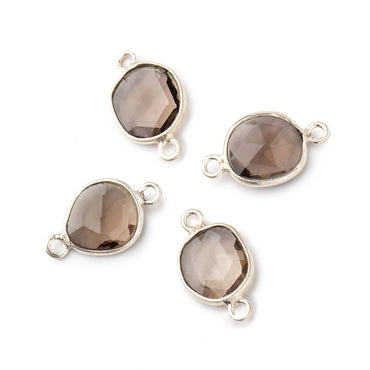 10x9mm Silver .925 Bezel Smoky Quartz Faceted Nugget Connector Set of 4 pieces (ONLINE ORDER ONLY)