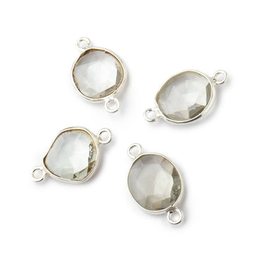 10x9mm Silver .925 Bezel Prasiolite Faceted Nugget Connector Set of 4 Pieces (ONLINE ORDER ONLY)