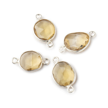 10x9mm Silver .925 Bezel Whiskey Quartz Faceted Nugget Connector 4 Pieces (ONLINE ORDER ONLY)