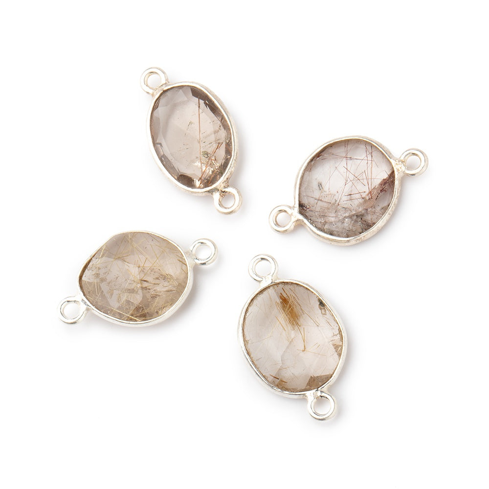 10x9mm Silver .925 Bezel Rutilated Quartz Faceted Nugget Connector 4 Pieces (ONLINE ORDER ONLY)