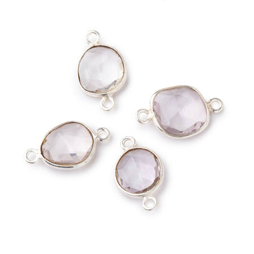 10x9mm Silver .925 Bezel Pink Amethyst Faceted Nugget Connector Set of 4 Pieces (ONLINE ORDER ONLY)