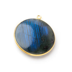 31.5mm Vermeil Bezel Labradorite Plain Coin Pendant Focal 1 piece (ONLINE ORDER ONLY)