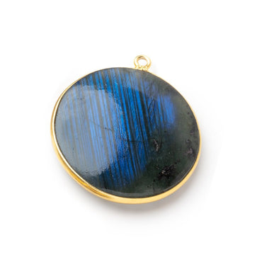 31.5mm Vermeil Bezel Labradorite Plain Coin Pendant Focal 1 piece (ONLINE ORDER ONLY)